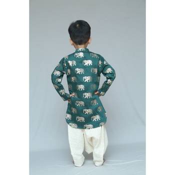 Green printed cotton silk boys dhoti kurta 3