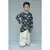 Black printed cotton silk boys kurta pyjama