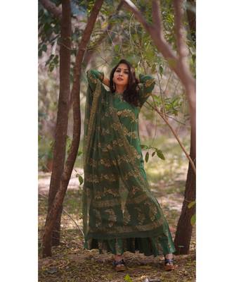 Bottle green sharara set 5