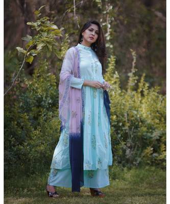 Blue block printed suit set 1
