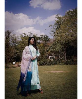 Blue block printed suit set 2