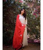 off-white kurt set with bandhej dupatta