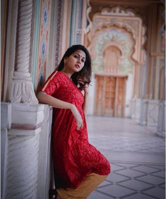 Red And Cream Kurta Set 4