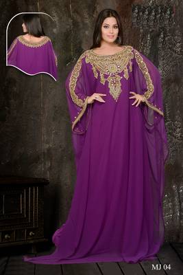 Purple Georgette Embroidered Zari Work Islamic Kaftan 1