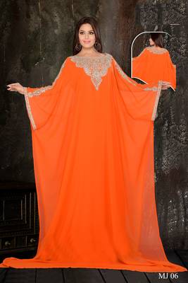 Orange Georgette Embroidered Zari Work Islamic Kaftan 1