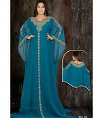Turquoise Georgette Embroidered Zari Work Islamic Kaftan