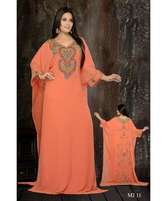 Peach Georgette Embroidered Zari Work Islamic Kaftan 1