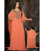 Peach Georgette Embroidered Zari Work Islamic Kaftan