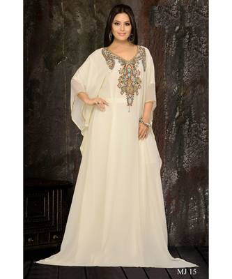 Off-White Georgette Embroidered Zari Work Islamic Kaftan 1
