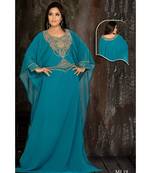 Turquoise Georgette Embroidered Zari Work Islamic Kaftan