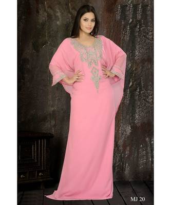 Pink Georgette Embroidered Zari Work Islamic Kaftan 1