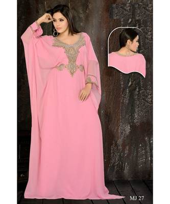 Pink Georgette Embroidered Zari Work Islamic Kaftan 1