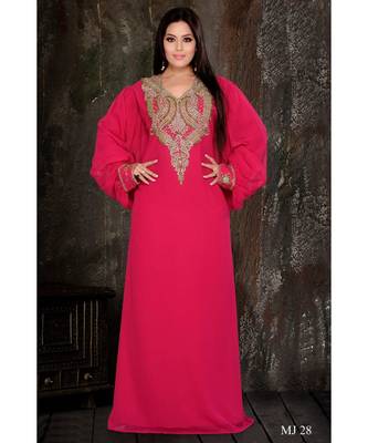 Pink Georgette Embroidered Zari Work Islamic Kaftan 1