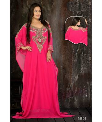 Pink Georgette Embroidered Zari Work Islamic Kaftan 1