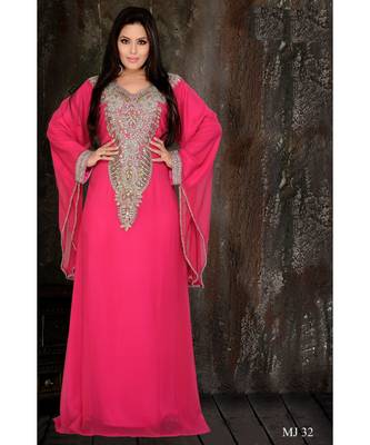 Pink Georgette Embroidered Zari Work Islamic Kaftan 1