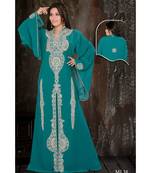 Teal Georgette Embroidered Zari Work Islamic Kaftan