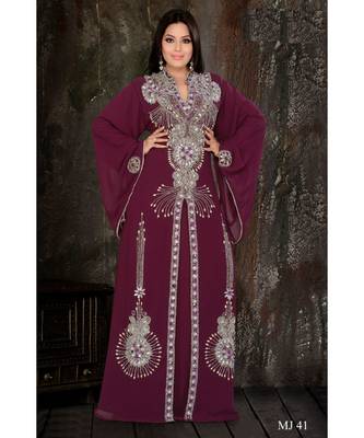 Purple Georgette Embroidered Zari Work Islamic Kaftan 1