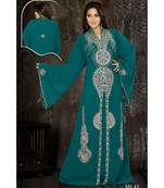 Teal Georgette Embroidered Zari Work Islamic Kaftan