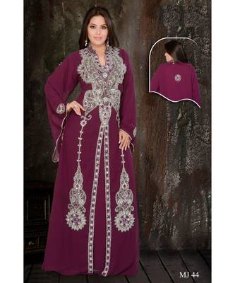 Purple Georgette Embroidered Zari Work Islamic Kaftan 1