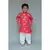 Red printed cotton silk boys kurta pyjama