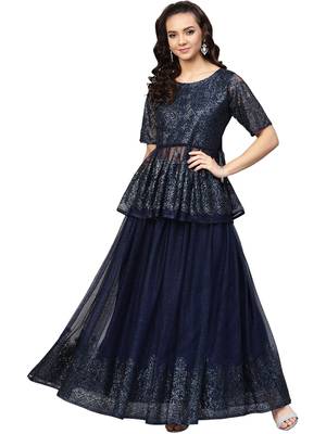 Navy-blue printed net kurti 1