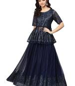 Navy-blue printed net kurti