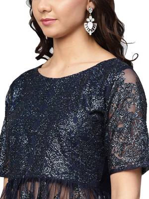 Navy-blue printed net kurti 2