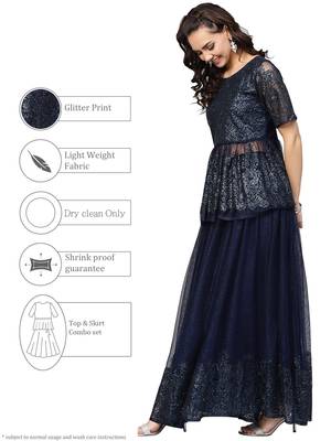 Navy-blue printed net kurti 4