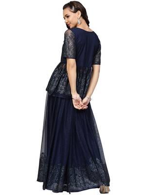 Navy-blue printed net kurti 5