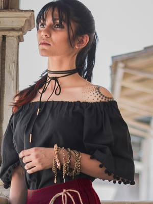 Fantasy Wine  One Side Pleated Skirt Pant Combo With Jute Hangings 3