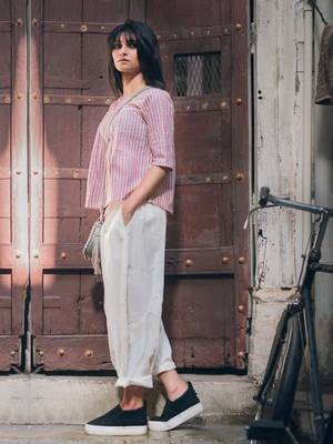 Fantasy White Dhoti Style Top Bottom Set 1