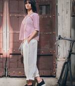 Fantasy White Dhoti Style Top Bottom Set