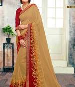 Beige plain georgette saree with blouse