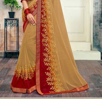 Beige plain georgette saree with blouse 2