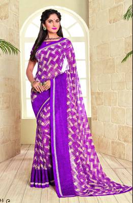 Purple printed georgette saree with blouse 1