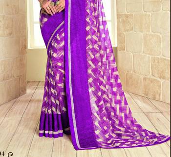 Purple printed georgette saree with blouse 2