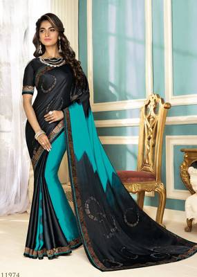 Multicolor plain satin saree with blouse 1