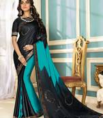 Multicolor plain satin saree with blouse