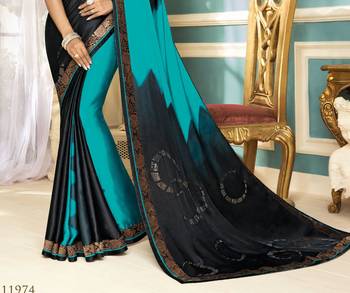 Multicolor plain satin saree with blouse 2