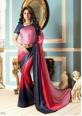 Pink plain satin saree with blouse 1