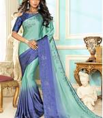 Blue plain satin saree with blouse