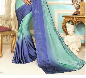 Blue plain satin saree with blouse 2