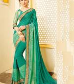 Green plain georgette saree with blouse