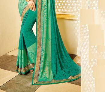 Green plain georgette saree with blouse 2