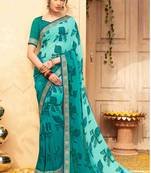 Green printed georgette saree with blouse