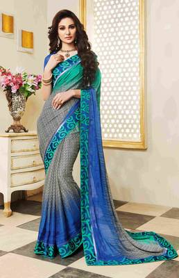 Multicolor printed georgette saree with blouse 1