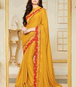 Mustard printed crepe saree with blouse