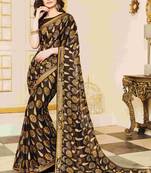 Brown printed georgette saree with blouse