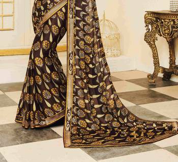 Brown printed georgette saree with blouse 2