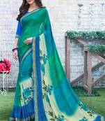 Blue printed georgette saree with blouse